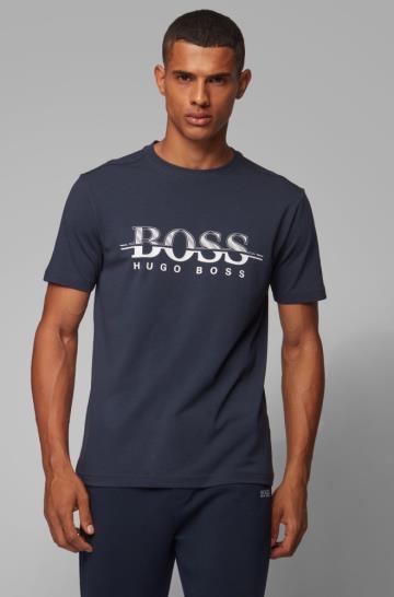 Koszulki BOSS Logo Print Ciemny Niebieskie Męskie (Pl00369)